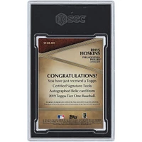 Carte recrue authentifiée 8/10 signée Rhys Hoskins des Phillies de Philadelphie, stylo relique Topps Tier One Signature Tools 2019 #STAR-RH #1/1 SGC