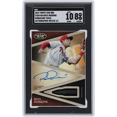 Carte recrue authentifiée 8/10 signée Rhys Hoskins des Phillies de Philadelphie, stylo relique Topps Tier One Signature Tools 2019 #STAR-RH #1/1 SGC