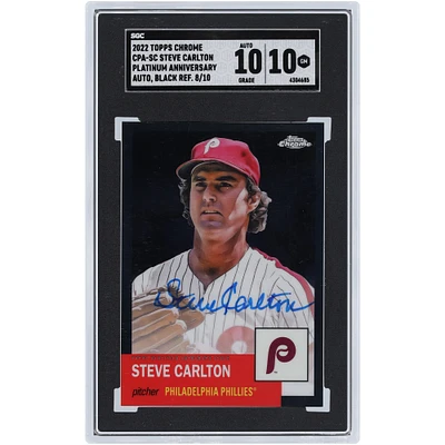 Carte réfractaire noire autographiée par Steve Carlton des Phillies de Philadelphie 2022 Topps Platinum Anniversary #CPA-SC #8/10 SGC authentifiée 10/10