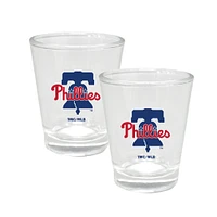 Ensemble de trois flasques en cuir de 8 oz et de verres à liqueur de 2 oz des Philadelphia Phillies de The Memory Company