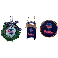 The Memory Company Philadelphia Phillies Three-Pack Wreath, Sled & Circle Ornament Set