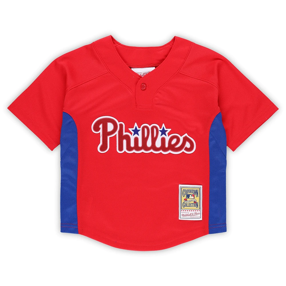 Maillot d'entraînement de frappeur en maille rouge pour tout-petit Mitchell & Ness Roy Halladay des Philadelphia Phillies Cooperstown Collection