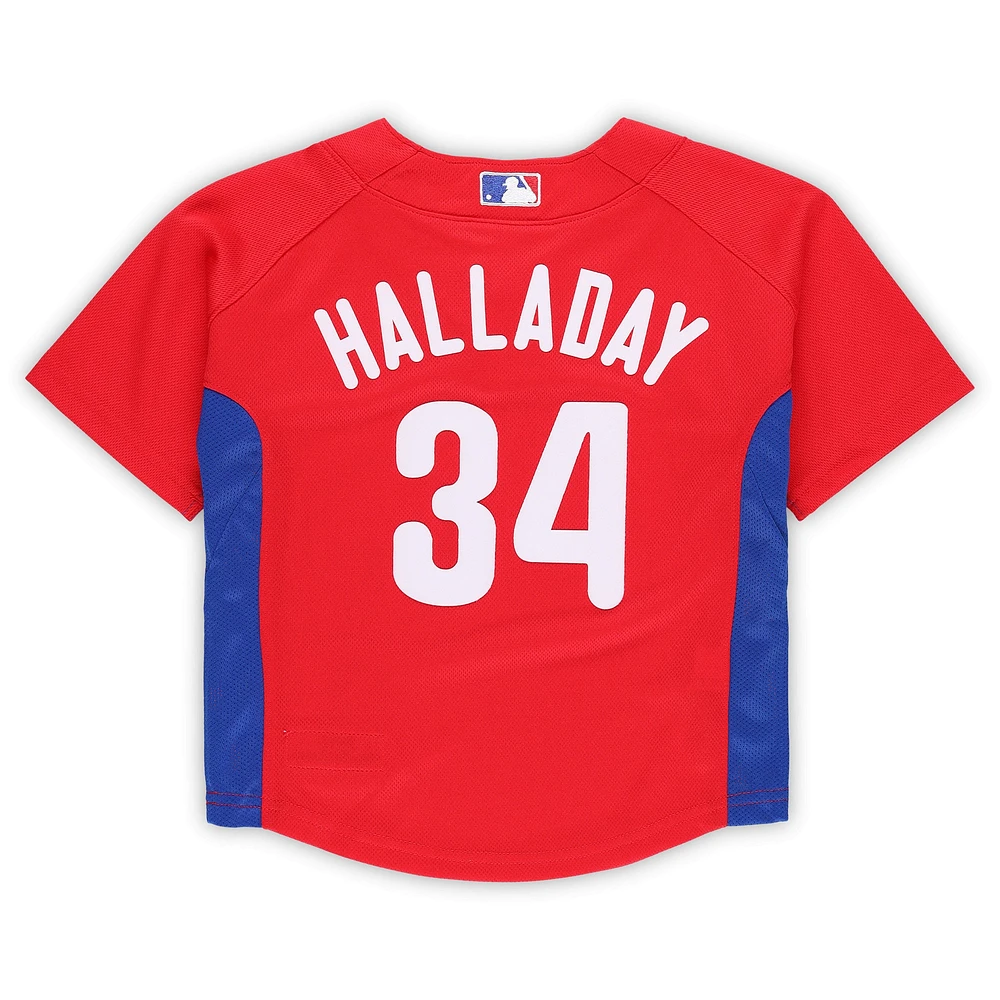 Maillot d'entraînement de frappeur en maille rouge pour tout-petit Mitchell & Ness Roy Halladay des Philadelphia Phillies Cooperstown Collection