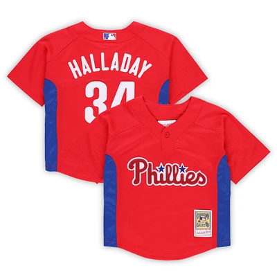 Maillot d'entraînement de frappeur en maille rouge pour tout-petit Mitchell & Ness Roy Halladay des Philadelphia Phillies Cooperstown Collection