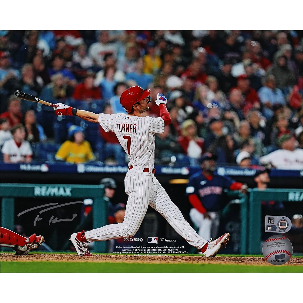 Trea Turner Philadelphia Phillies Autographed 8" x 10" White Jersey Hitting Photograph