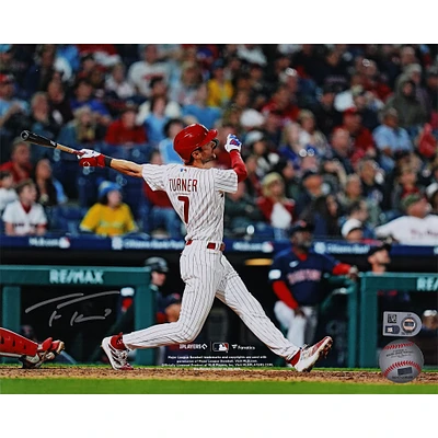 Trea Turner Philadelphia Phillies Autographed 8" x 10" White Jersey Hitting Photograph