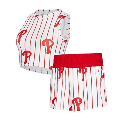 Women's Concepts Sport  White Philadelphia Phillies Pinstripe Record Tank & Short Set