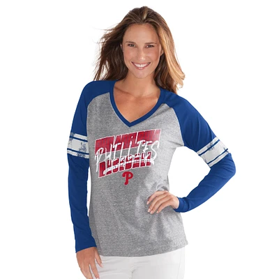 Women's G-III 4Her by Carl Banks  Royal Philadelphia Phillies The Franchise Tri-Blend Raglan V-Neck Long Sleeve T-Shirt