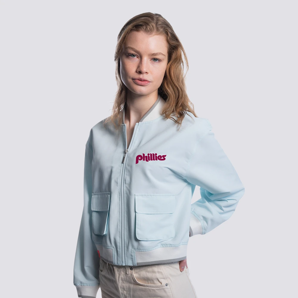 Women's Lusso  Light Blue Philadelphia Phillies Paisley Cropped Full-Zip Jacket