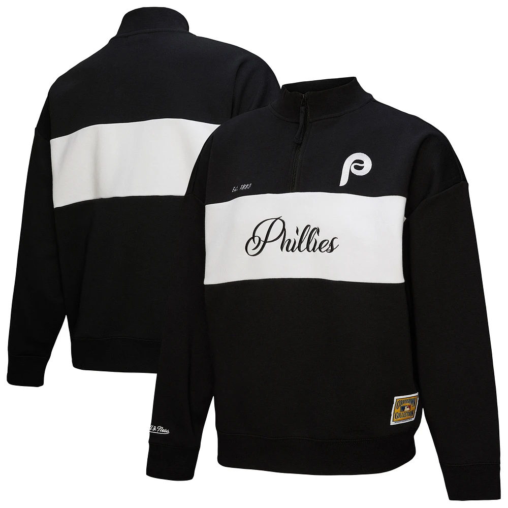 Women's Mitchell & Ness Black Philadelphia Phillies Quarter-Zip Pullover Top