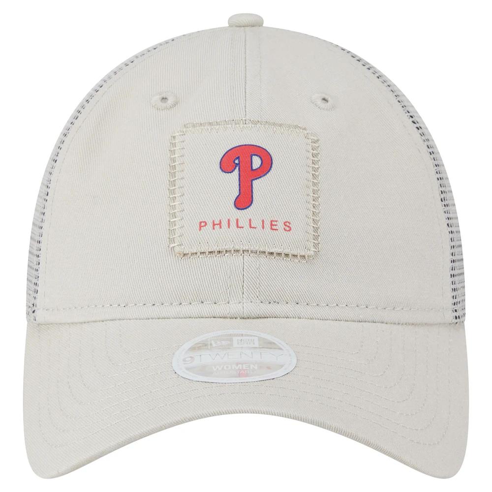 Women's New Era  Light Beige Philadelphia Phillies Square Stitch 9TWENTY Adjustable Hat