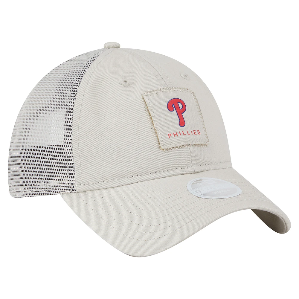 Women's New Era  Light Beige Philadelphia Phillies Square Stitch 9TWENTY Adjustable Hat