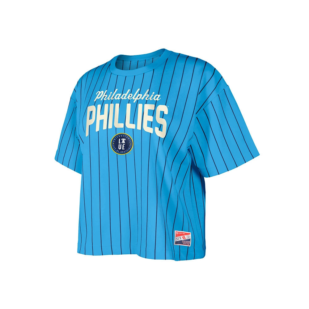 Women's New Era  Light Blue Philadelphia Phillies City Connect Multiplier Pinstripe Cropped T-Shirt
