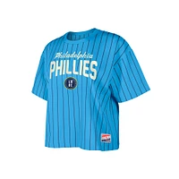 Women's New Era  Light Blue Philadelphia Phillies City Connect Multiplier Pinstripe Cropped T-Shirt