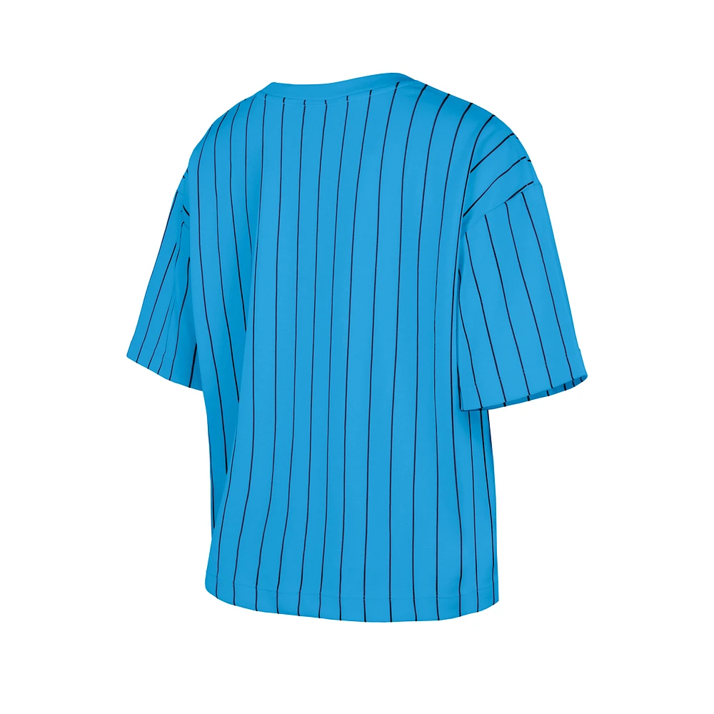 Women's New Era  Light Blue Philadelphia Phillies City Connect Multiplier Pinstripe Cropped T-Shirt