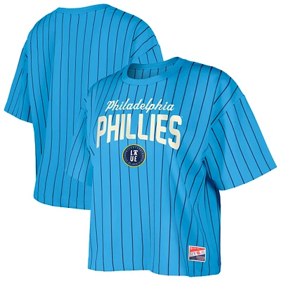 Women's New Era  Light Blue Philadelphia Phillies City Connect Multiplier Pinstripe Cropped T-Shirt