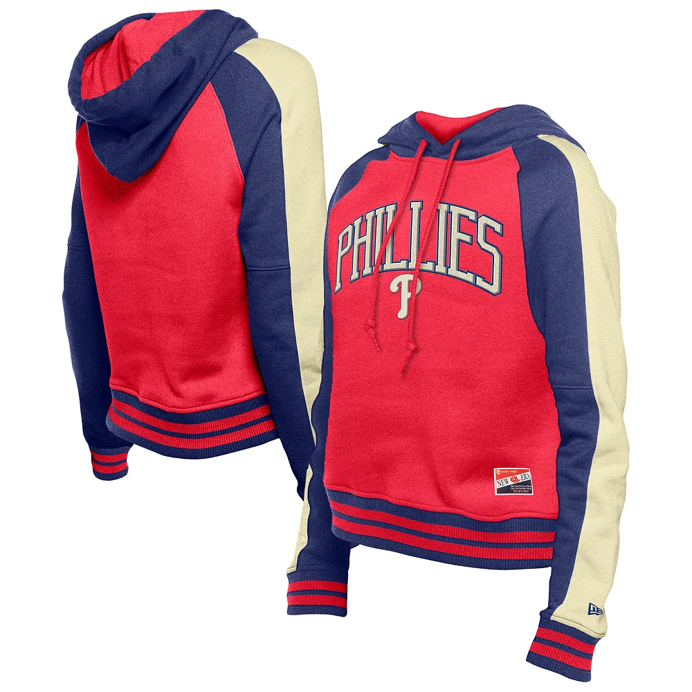 Women's New Era  Red Philadelphia Phillies Throwback Cropped Raglan Pullover Hoodie