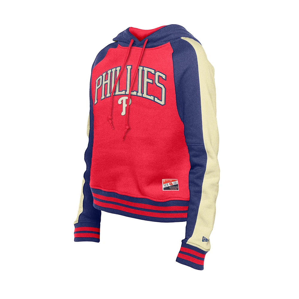 Women's New Era  Red Philadelphia Phillies Throwback Cropped Raglan Pullover Hoodie