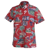Haut boutonné panoramique rouge des Phillies de Philadelphie pour femme Reyn Spooner