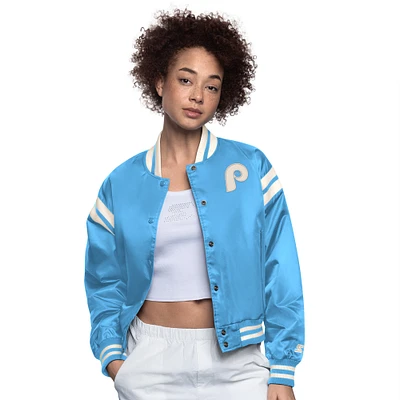 Veste universitaire à boutons-pression et compte complet pour femme Starter Royal Philadelphia Phillies