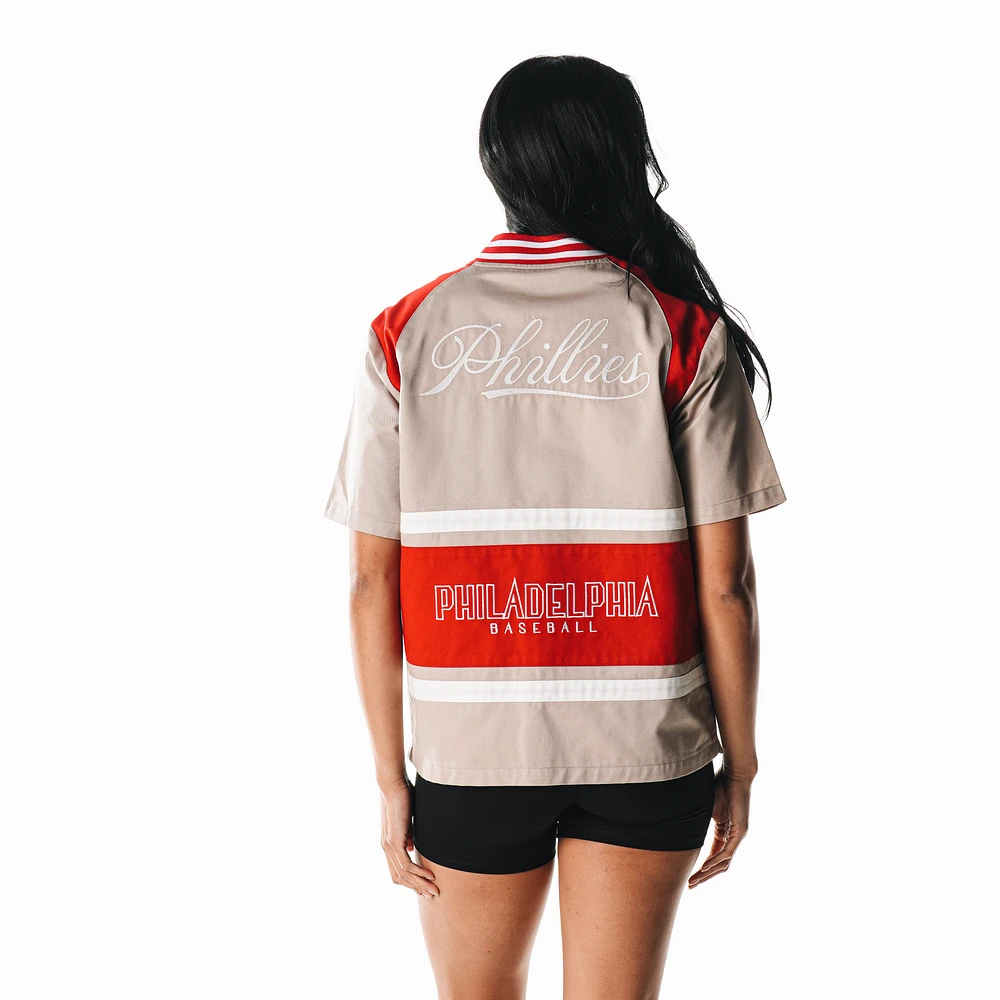 T-shirt à fermeture éclair intégrale crème The Wild Collective pour femme des Philadelphia Phillies Racing