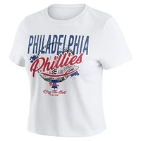 Women's WEAR by Erin Andrews  White Philadelphia Phillies Distressed Cropped Baby T-Shirt