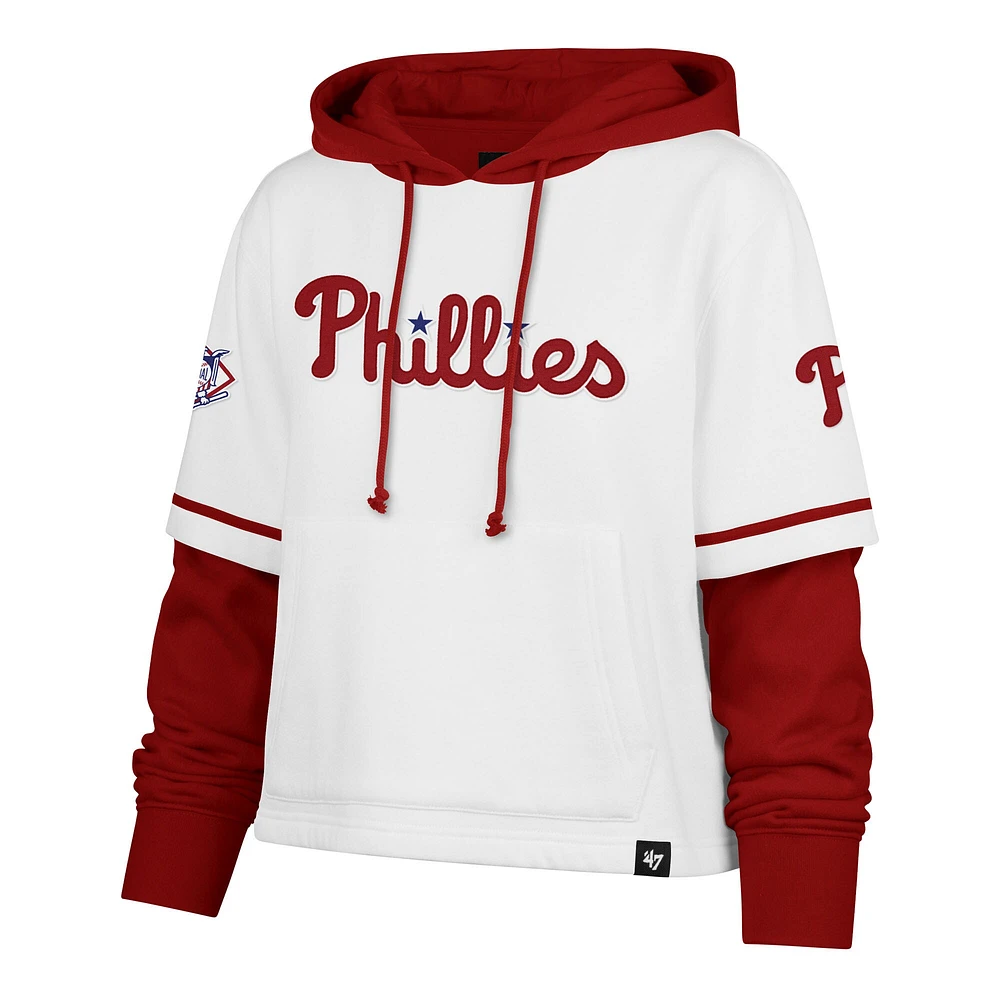Sweat à capuche court blanc Philadelphia Phillies Trifecta pour femme '47