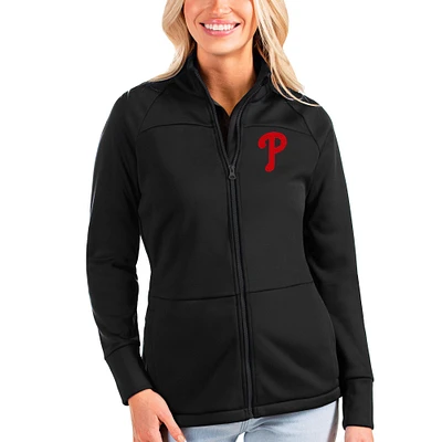Women's Antigua Black Philadelphia Phillies Links Full-Zip Golf Jacket
