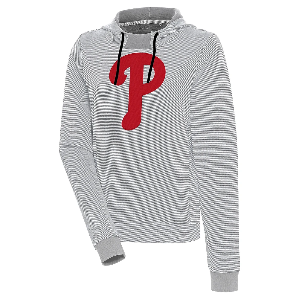 Women's Antigua Gray/White Philadelphia Phillies Axe Bunker Tri-Blend Pullover Hoodie