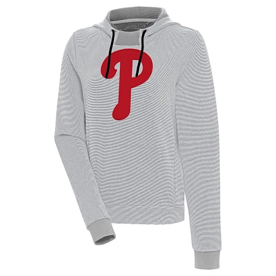 Women's Antigua  Gray/White Philadelphia Phillies Axe Bunker Tri-Blend Pullover Hoodie