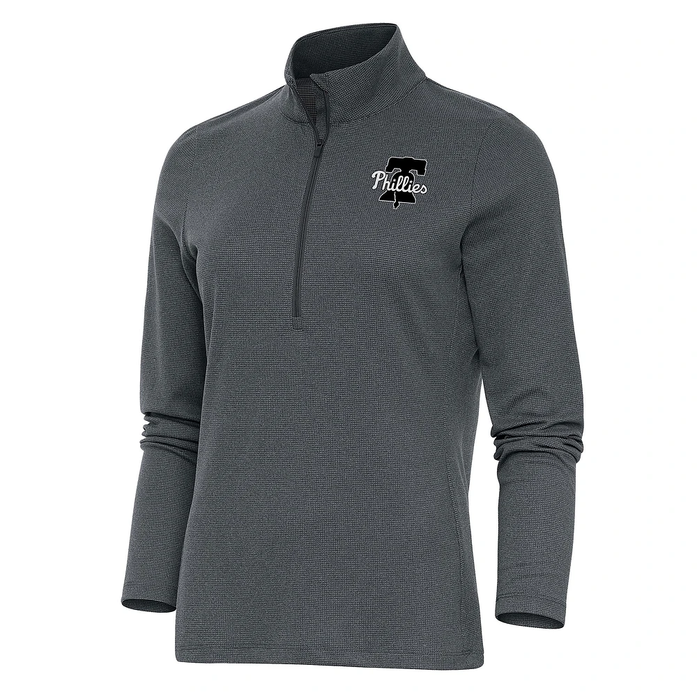 Women's Antigua Heather Charcoal Philadelphia Phillies Brushed Metallic Epic Half-Zip Pullover Top