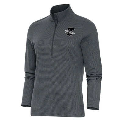 Women's Antigua  Heather Charcoal Philadelphia Phillies Brushed Metallic Epic Half-Zip Pullover Top
