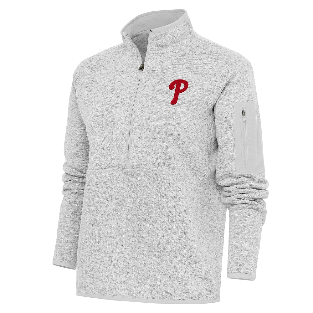 Veste à enfiler glissière quart de tour avec logo Fortune des Philadelphia Phillies pour femme, gris chiné, Antigua