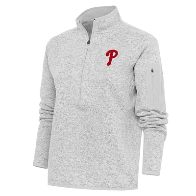 Veste à enfiler glissière quart de tour avec logo Fortune des Philadelphia Phillies pour femme, gris chiné, Antigua