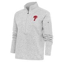 Veste à enfiler glissière quart de tour avec logo Fortune des Philadelphia Phillies pour femme, gris chiné, Antigua