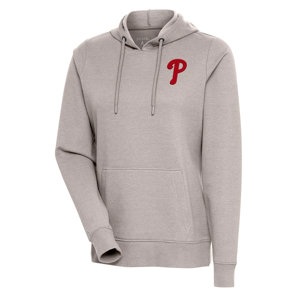Women's Antigua Oatmeal Philadelphia Phillies Action Pullover Hoodie