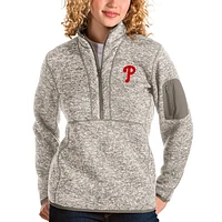 Women's Antigua Oatmeal Philadelphia Phillies Fortune Quarter-Zip Pullover Jacket