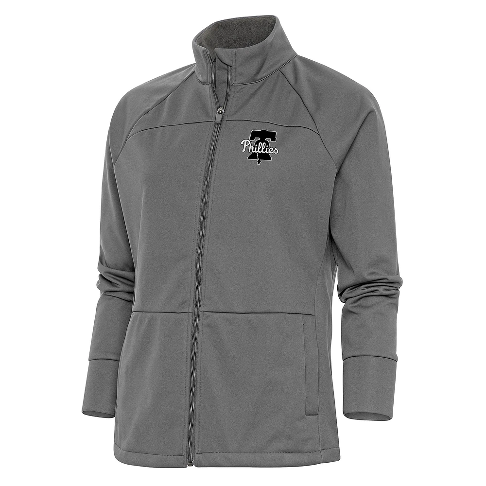Women's Antigua Steel Philadelphia Phillies Brushed Metallic Links Full-Zip Golf Jacket