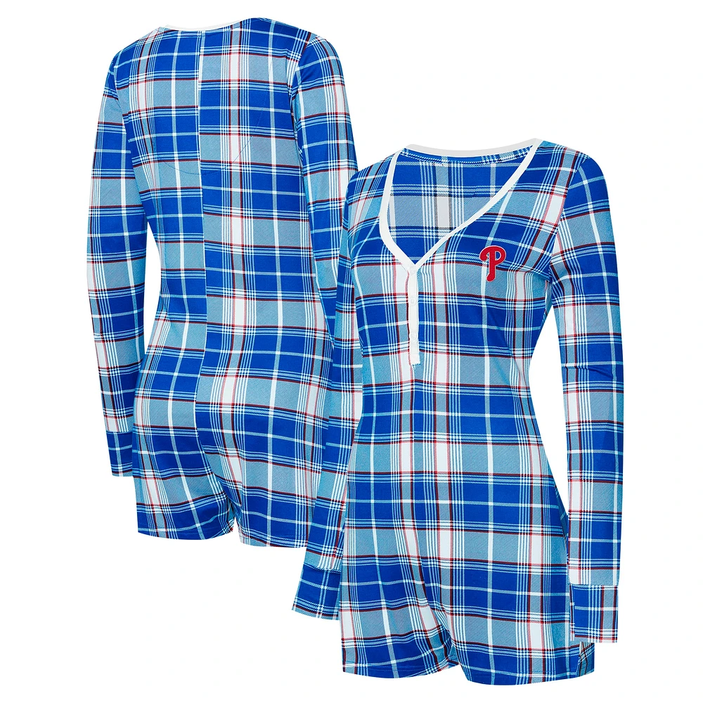 Women's Concepts Sport Royal Philadelphia Phillies Ashford Plaid V-Neck Knit Romper