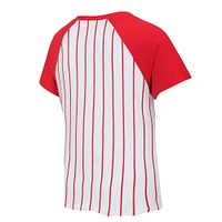 T-shirt raglan à col en V et fines rayures Concepts Sport pour femmes des Phillies de Philadelphie, blanc/rouge