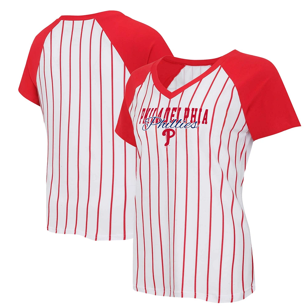 Women's Concepts Sport White/Red Philadelphia Phillies Reel Pinstripe V-Neck Raglan T-Shirt