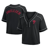 T-shirt court à col en V surdimensionné noir des Phillies de Philadelphie pour femme