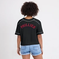 T-shirt court à col en V surdimensionné noir des Phillies de Philadelphie pour femme
