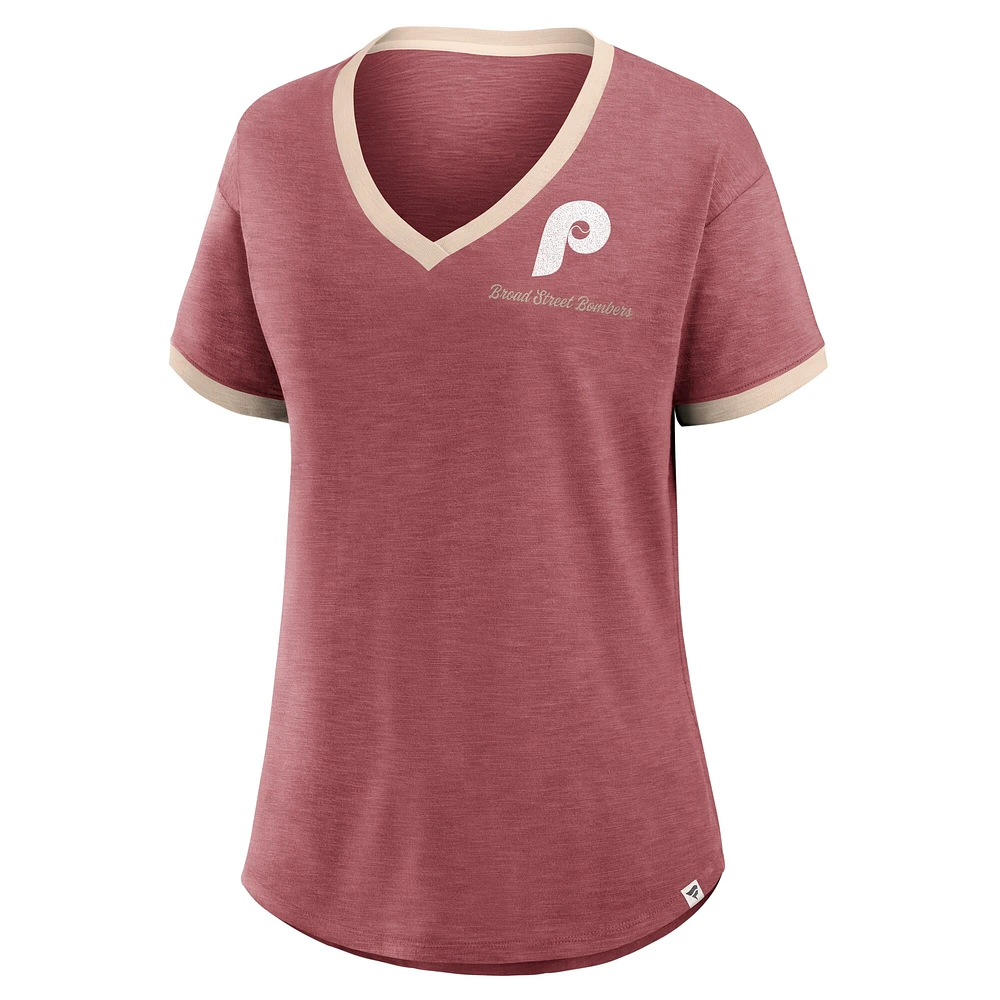 T-shirt à col en V bordeaux Philadelphia Phillies Binge Worthy Stadium pour femmes Fanatics