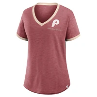 T-shirt à col en V bordeaux Philadelphia Phillies Binge Worthy Stadium pour femmes Fanatics