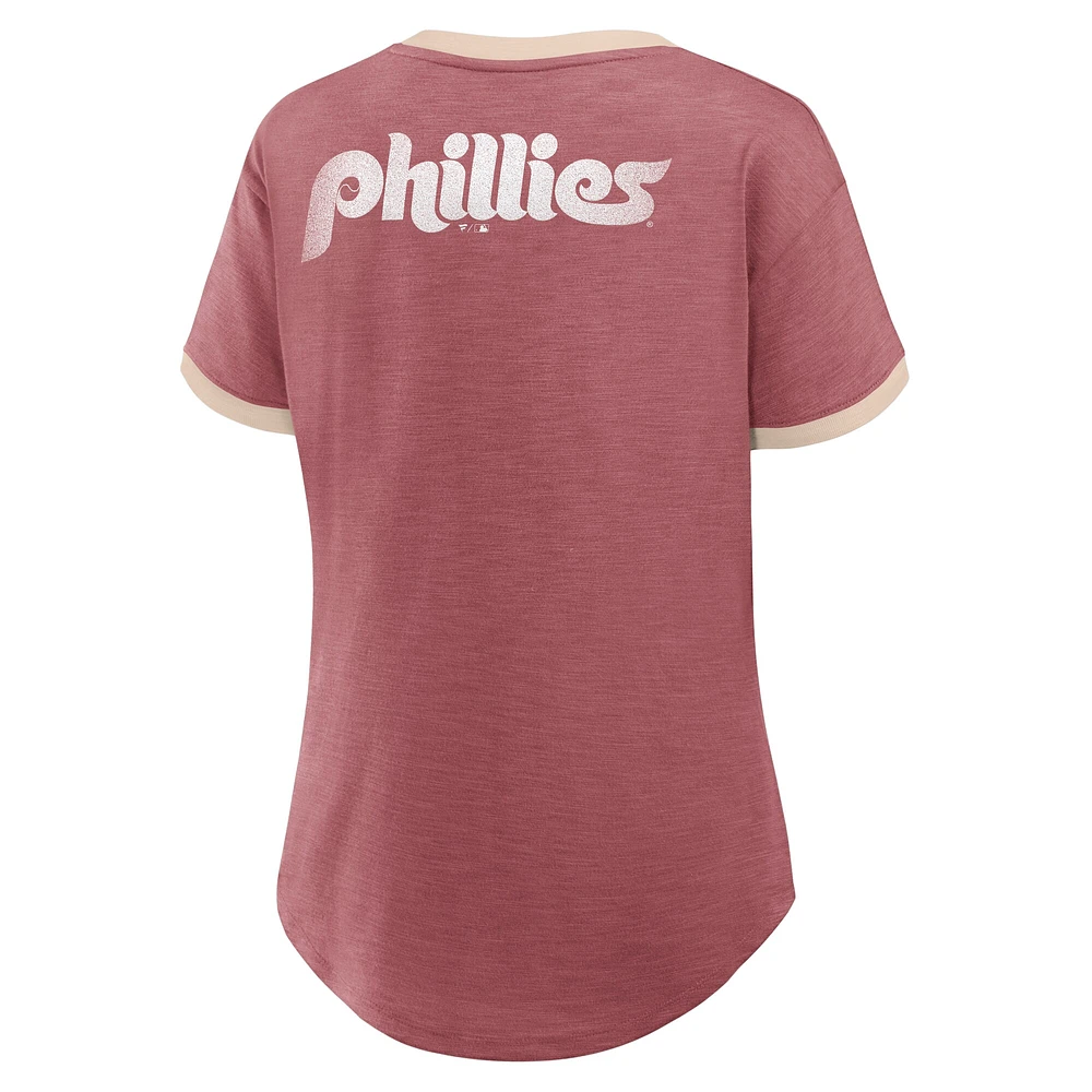 T-shirt à col en V bordeaux Philadelphia Phillies Binge Worthy Stadium pour femmes Fanatics