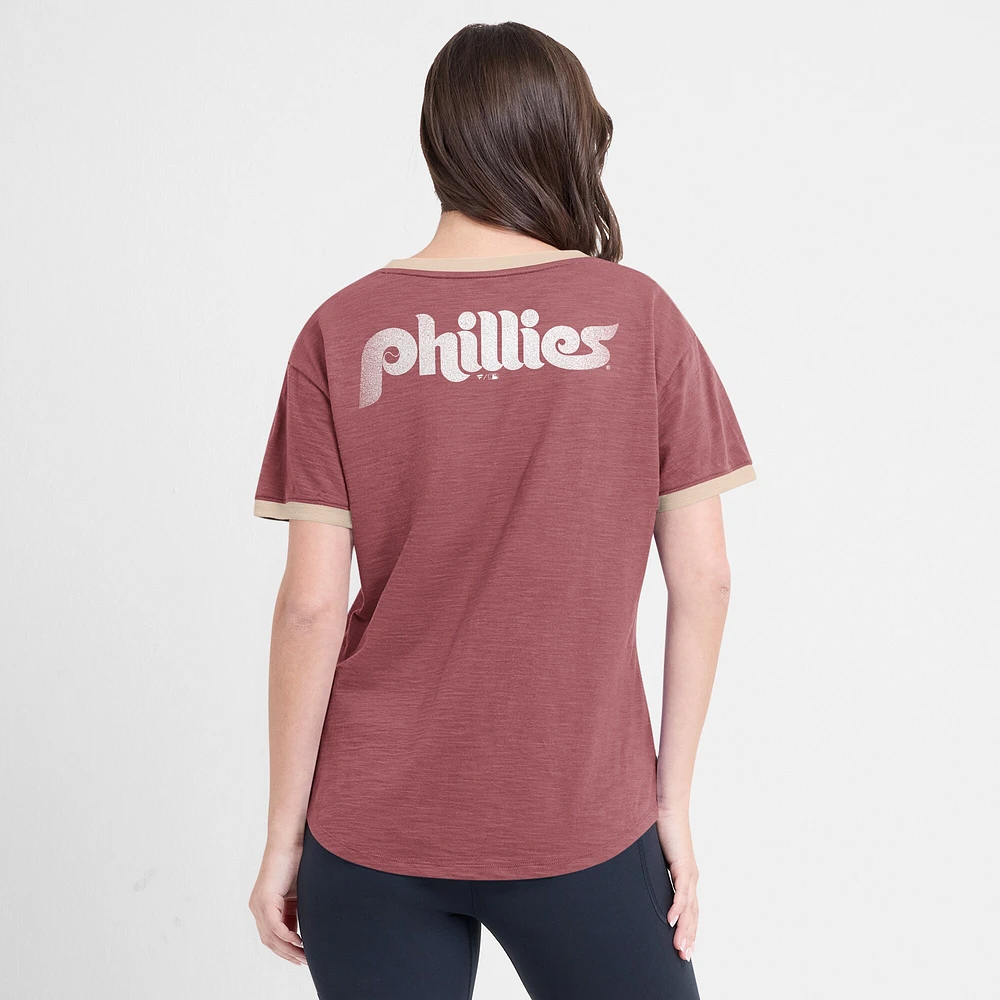 T-shirt à col en V bordeaux Philadelphia Phillies Binge Worthy Stadium pour femmes Fanatics