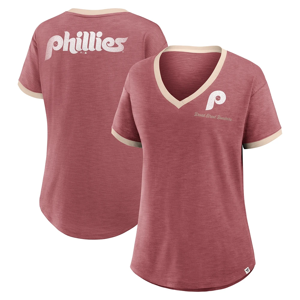 T-shirt à col en V bordeaux Philadelphia Phillies Binge Worthy Stadium pour femmes Fanatics