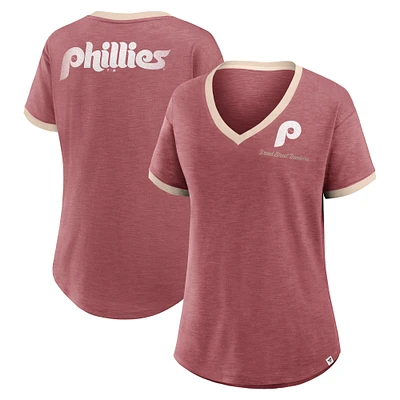 T-shirt à col en V bordeaux Philadelphia Phillies Binge Worthy Stadium pour femmes Fanatics