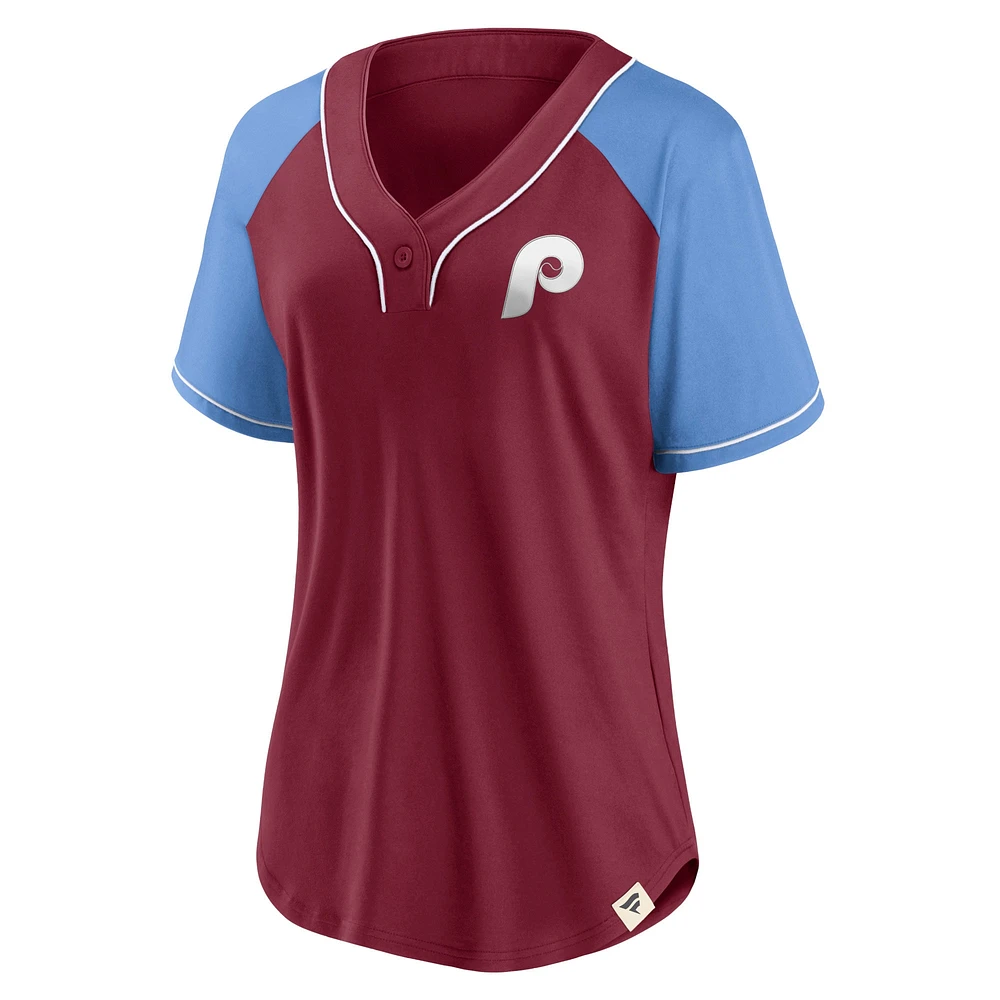 Women's Fanatics Burgundy Philadelphia Phillies Bunt Raglan V-Neck T-Shirt